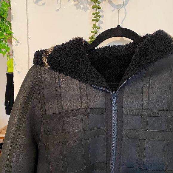 Sprung Freres Reversible Lamb Leather Fur Hooded Coat Sherpa Hood S MSRP $4500 - Picture 9 of 16